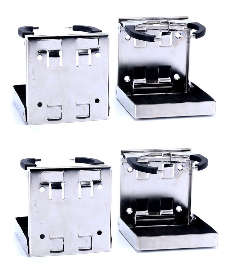 Amarine Made 4-Pack Stainless Steel Adjustable Folding Cup Holder, Folding Cup Holder for Boat/Marine/RV/Car, Boat Cup Holders for Drinks, Marine Stainless Cup Holder, Folding Drink Holders - Image 1